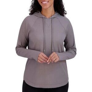 Sage Women's Size XL Gray Ribbed Hooded Pullover Sweatshirt Top NWT